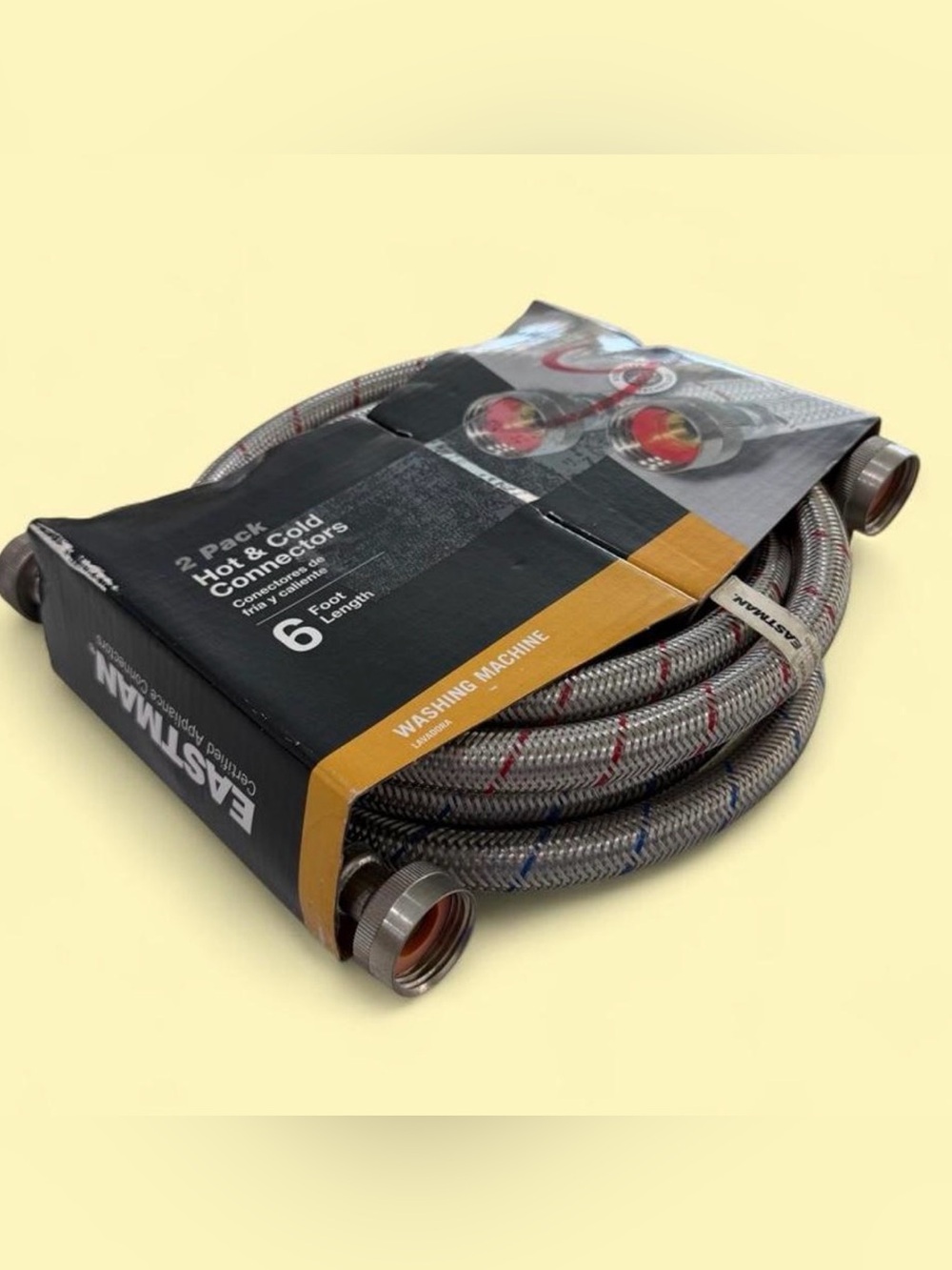 6ft Hot & Cold Washing Machine Connector Hoses - Silver